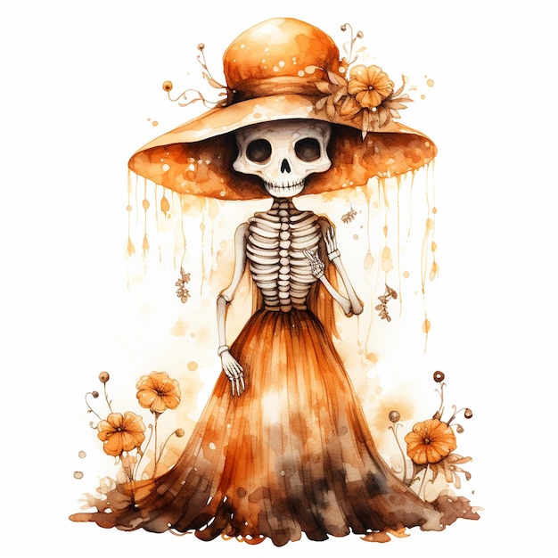 Watercolour Magic Mystical cute skeleton clipart