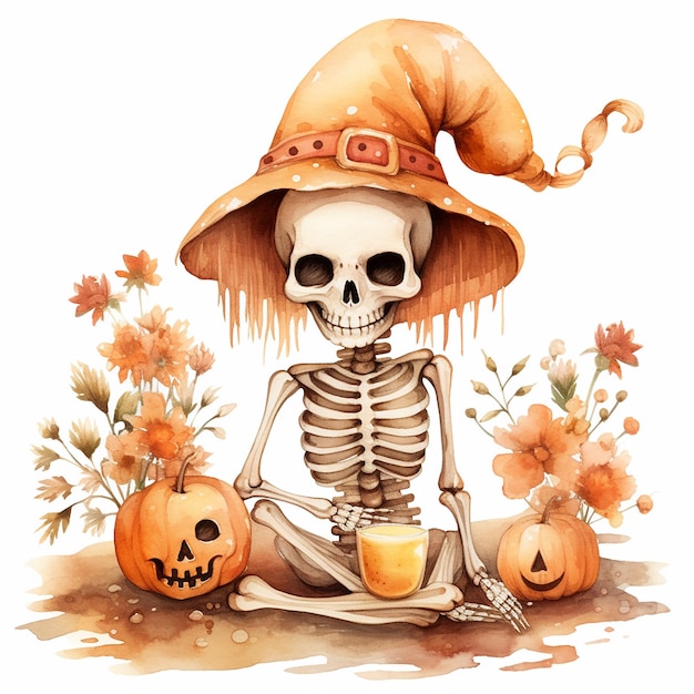 Watercolour Magic Mystical cute skeleton clipart