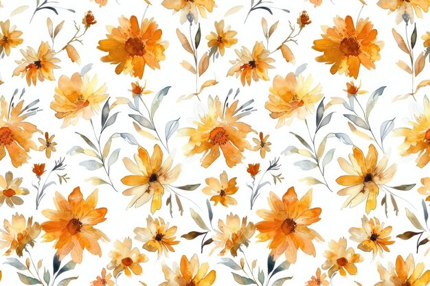 Photo watercolour marigold seamless pattern wallpaper