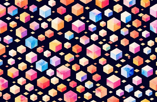 watercolour style watercolor seamless geometric pattern cube square generative ai