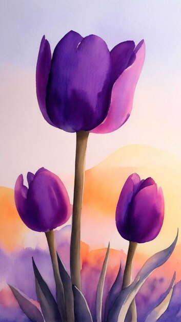 Watercolour tulip flowers simple drawing