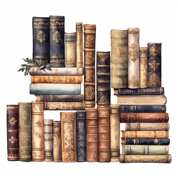 Watercolour Victorian Books Clipart on white background