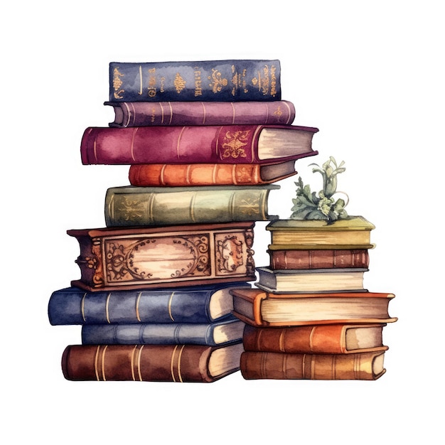 Watercolour Victorian Books Clipart on white background