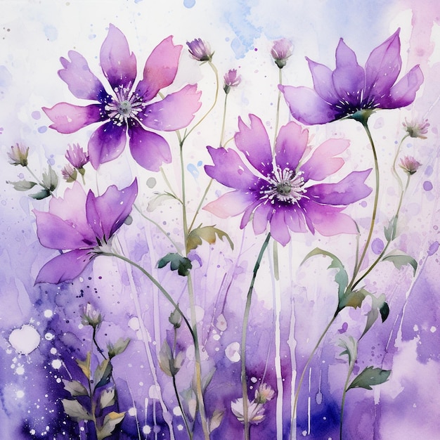 watercolour wild flower purple watercolour background 2
