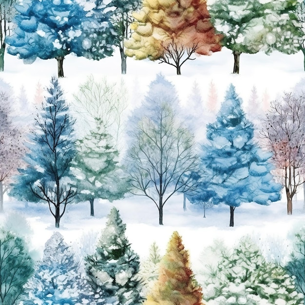 watercolour winter snowy forest clip art