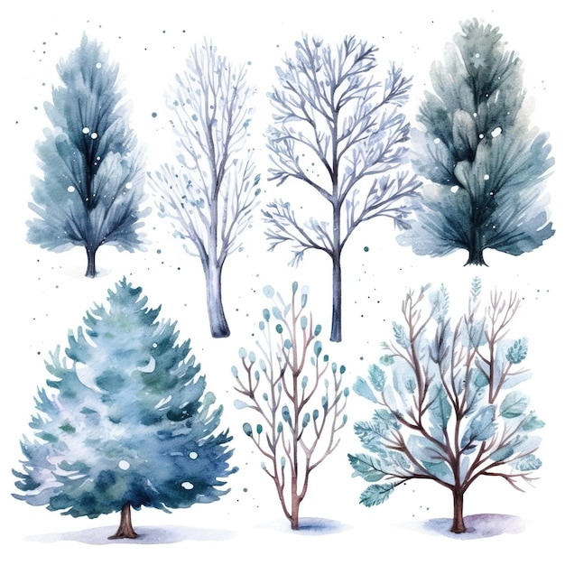 watercolour winter snowy forest clip art