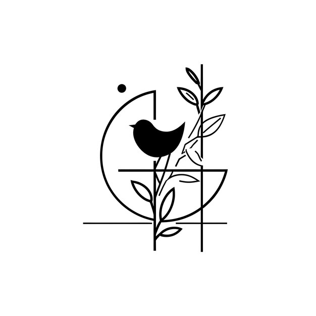 Foto watercress insignia logo con forme geometriche e bird grap simple tattoo outline design t-shirt