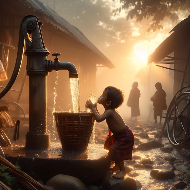 Waterdag social media post behoeftige kinderen op zoek naar water water dag post
