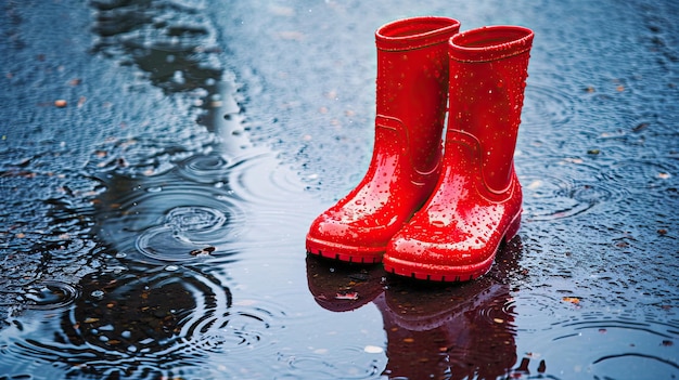 Foto waterdichte rode regenschoenen