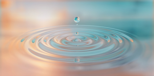 Photo waterdrop splash closeup on water surface 3d illustration