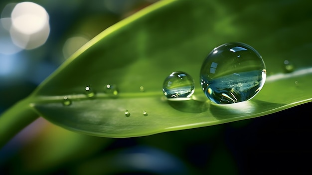 Waterdruppel op groen blad met bokeh achtergrond Natuurconcept