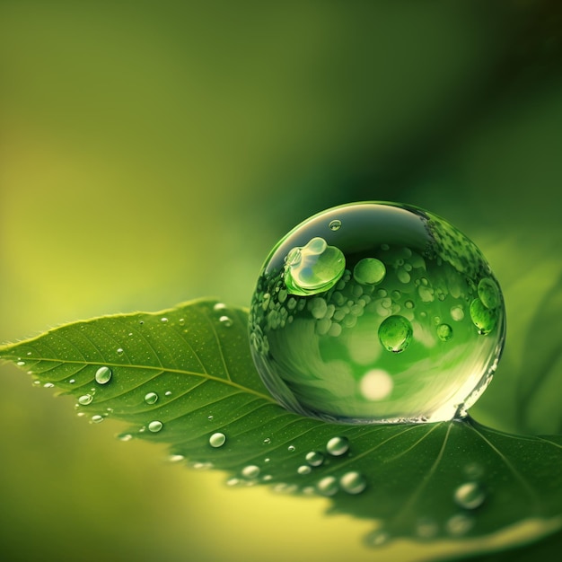 Waterdruppel van groen blad op groene bokeh vervagen achtergrond Earth day concept