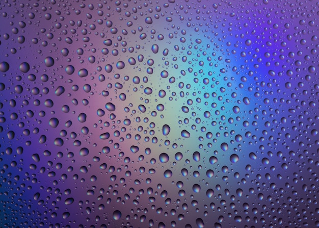 Waterdruppels met reflectie van de regenboog. lichtgevend oppervlak. Achtergrond