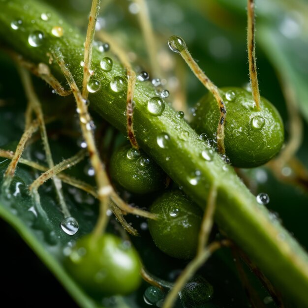 Foto waterdruppels op de bladeren van een groene plant