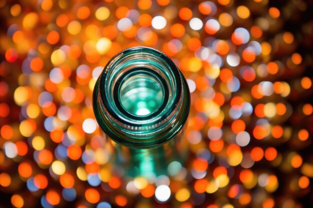 Foto waterdruppels op een fles die bokeh creëren