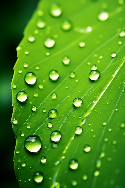 waterdruppels op een groen blad met waterdruppels