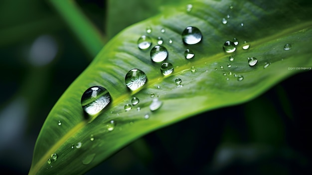 Waterdruppels op een groen blad Natuurlijke achtergrond met kopieerruimte