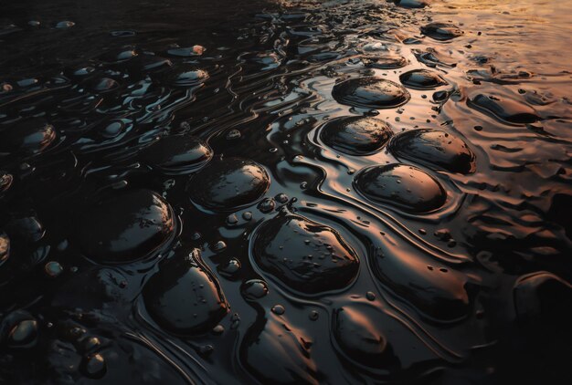 Waterdruppels op een zwarte ondergrond met daarachter de ondergaande zon.