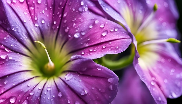 Waterdruppels op paarse bloem close-up