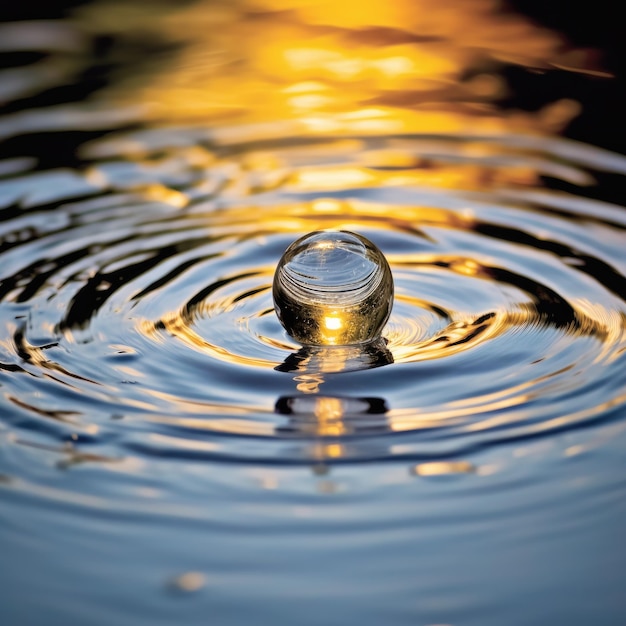 Waterdruppels rimpelen op het oppervlak van de vijver