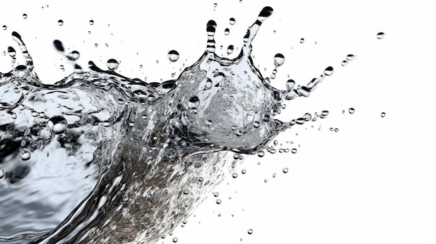 Waterdruppels spray splash stream bubbels witte achtergrond AI gegenereerde afbeelding