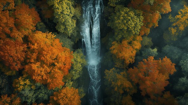 Waterfall in autumn forest 3d rendering Computer digital drawing