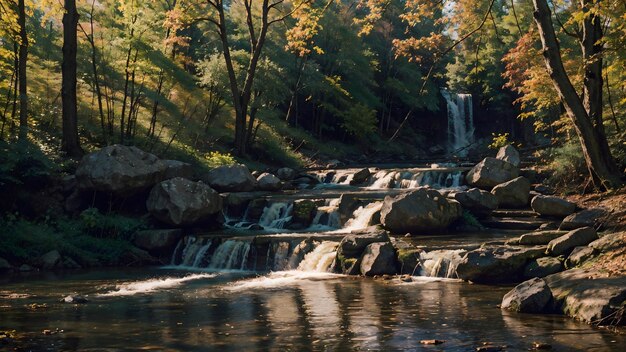 Водопад в осеннем лесу Горная река пейзаж фон обои