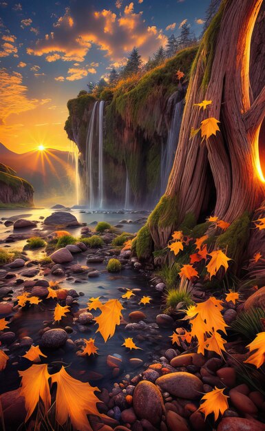 waterfall in autumn