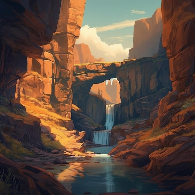 A waterfall in a canyon