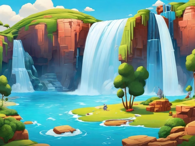 Photo waterfall cartoon landscape