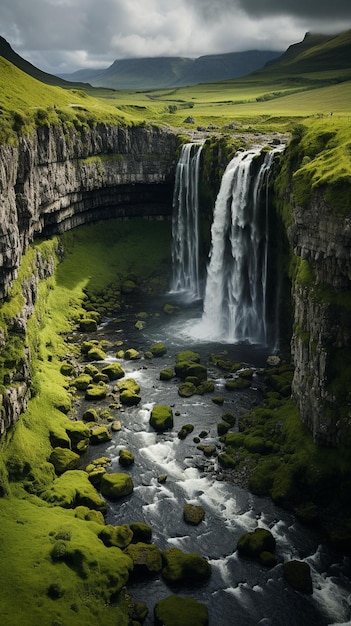 A waterfall in a cave