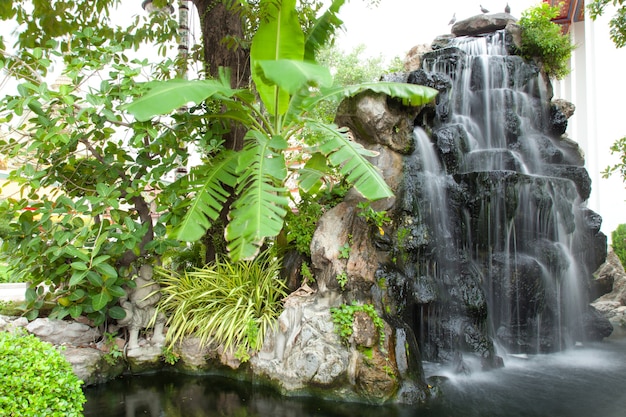 Waterfall in decorated garden