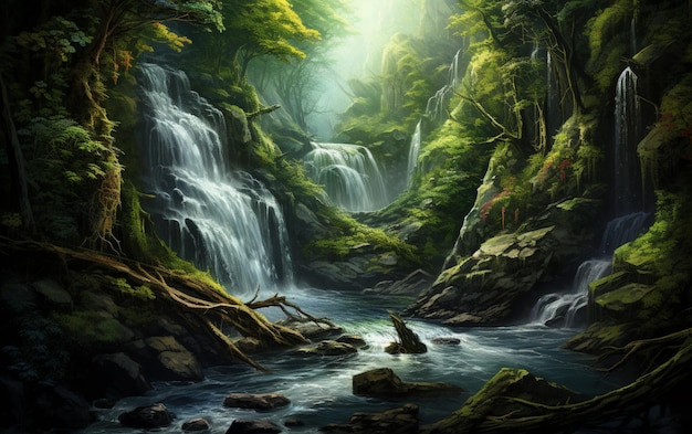 Waterfall in deep forest on mountain