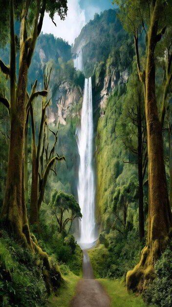 Waterfall in deep forest on mountain