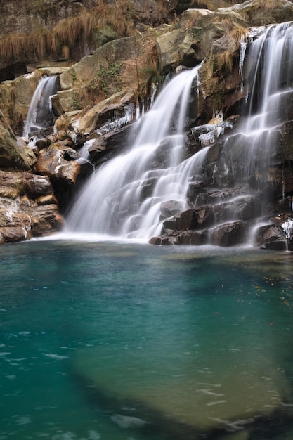 Waterfall and deep pool in winter