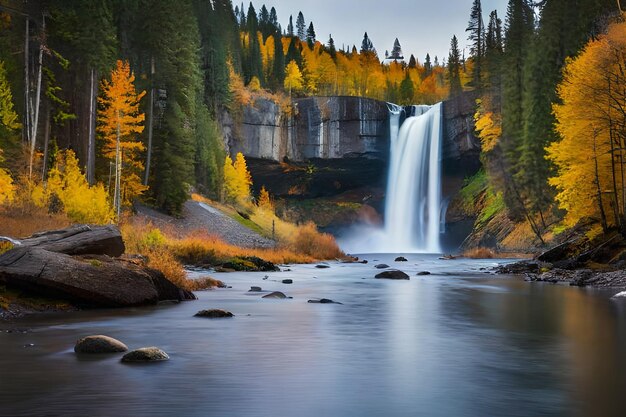 Photo waterfall in the fall with fall colors