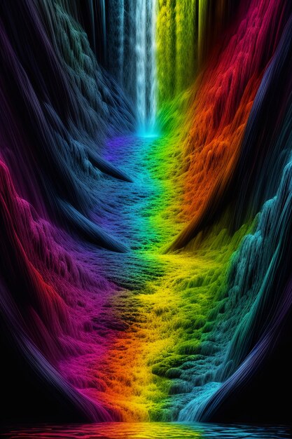 山から流れ落ちる滝が美しい虹を作ります