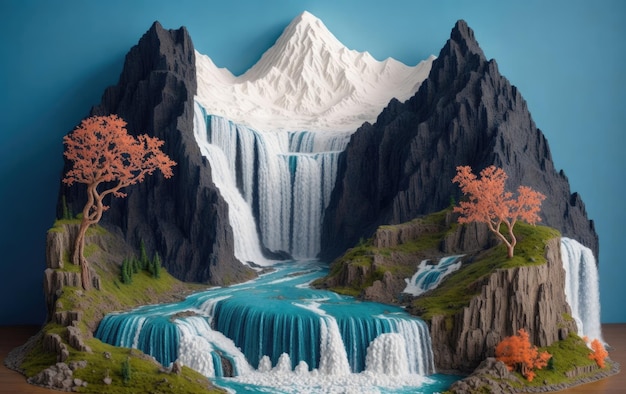 山から流れ出る滝
