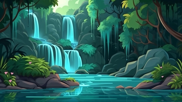 Waterfall in the forest jungle