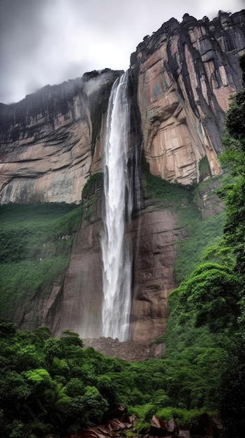 A waterfall in the forest with the name alishan on it