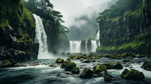 A waterfall in a forest