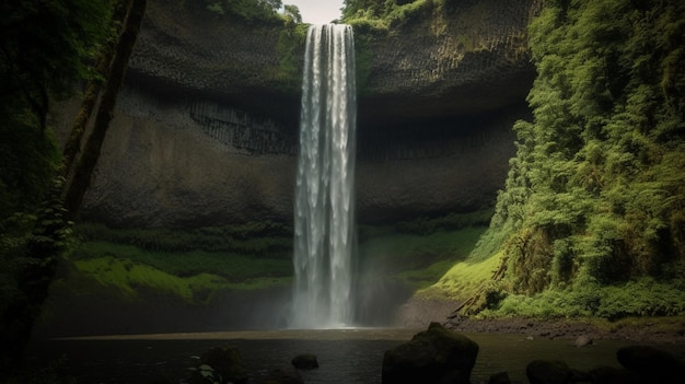 A waterfall in a forest