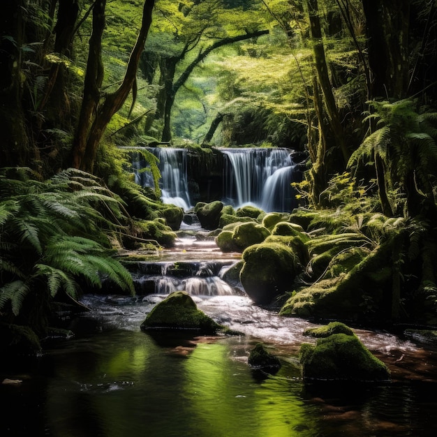 A waterfall in a forest