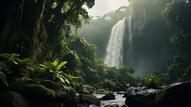 a waterfall in a forest