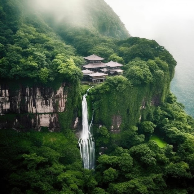 Waterfall in the green forest