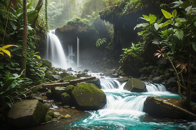 Waterfall hidden in the tropical jungle