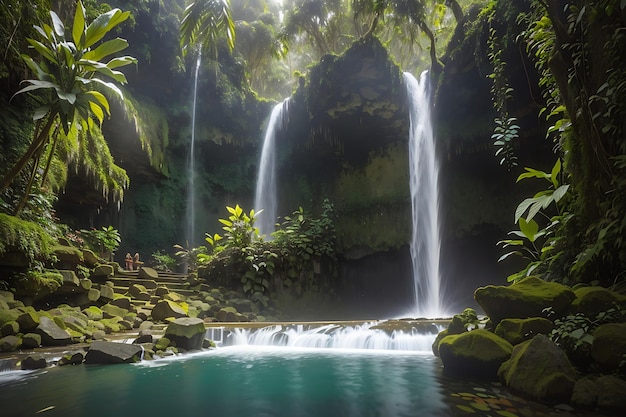 Waterfall hidden in the tropical jungle