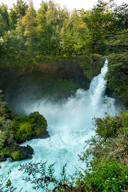 폭포 Huilo Huilo Pangulipulli Valdivia Province Los Lagos 칠레 Patagonia