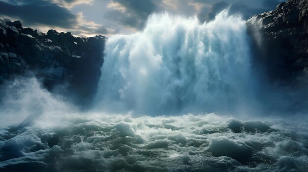 Photo waterfall in iceland 3d rendering