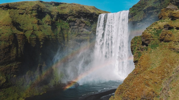 Waterfall In Iceland Amazing View Of The Skogafoss Waterfall